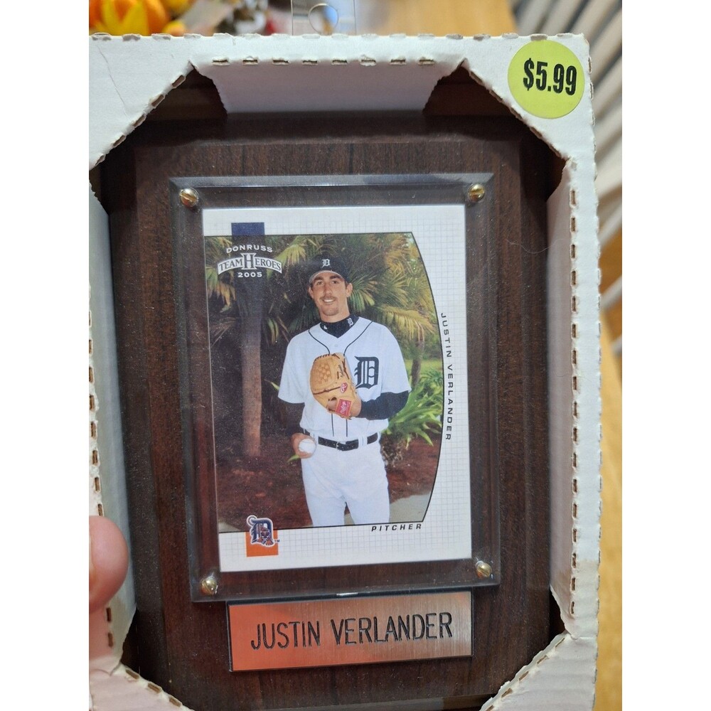 Justin Verlander Detroit Tigers MLB Baseball Card Plaque Donruss 2005 Wood NIB